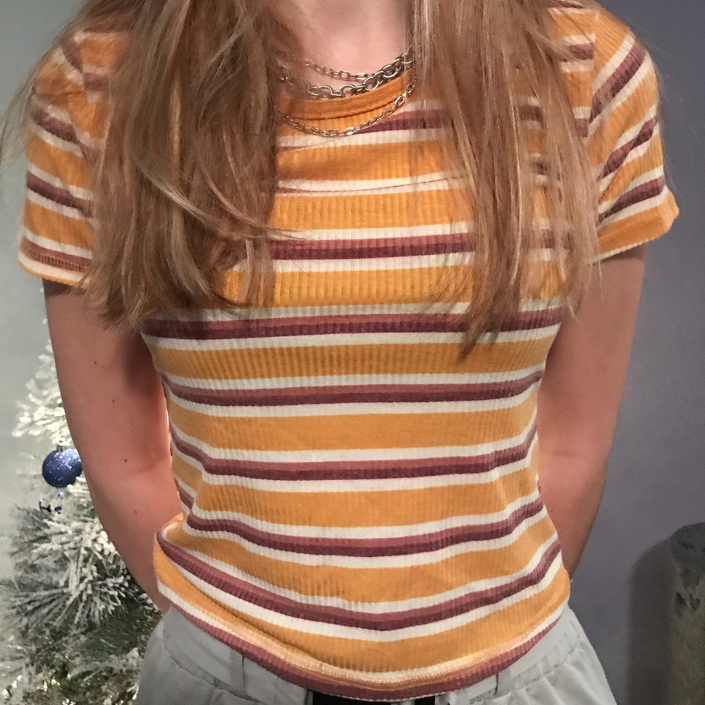 slightly cropped yellow shirt with stripes